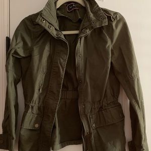 Olive snap and zip jacket.